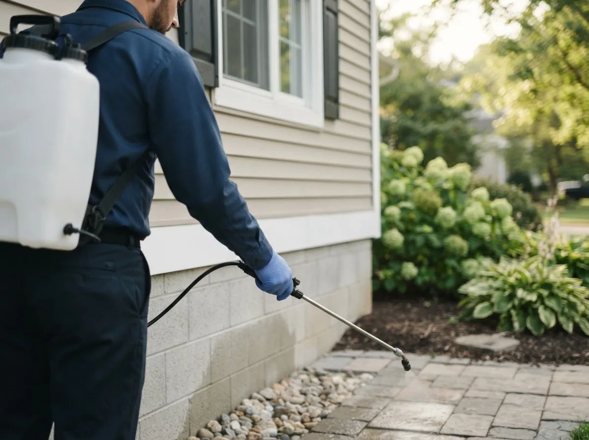 Pest control technician inspecting a home in Aitkin, MN